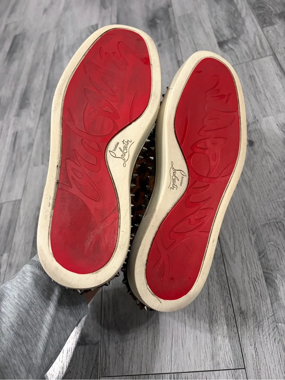 Christian Louboutin Pik Boat Brown Leopard Slip-On Studded Loafers Calf Hair